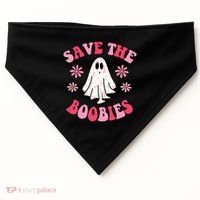 Save The Boobies Breast Cancer Groovy Ghost USA-Made Doggie Bandana thumb 0