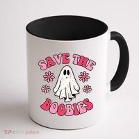 Save The Boobies Breast Cancer Groovy Ghost Coffee Mug thumb 1