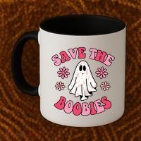 Save The Boobies Breast Cancer Groovy Ghost Coffee Mug thumb 2