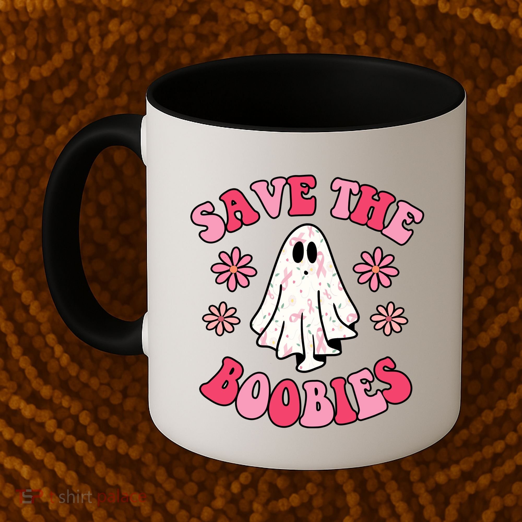 Save The Boobies Breast Cancer Groovy Ghost Coffee Mug