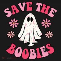 Save The Boobies Breast Cancer Groovy Ghost Women's Hoodie thumb 2