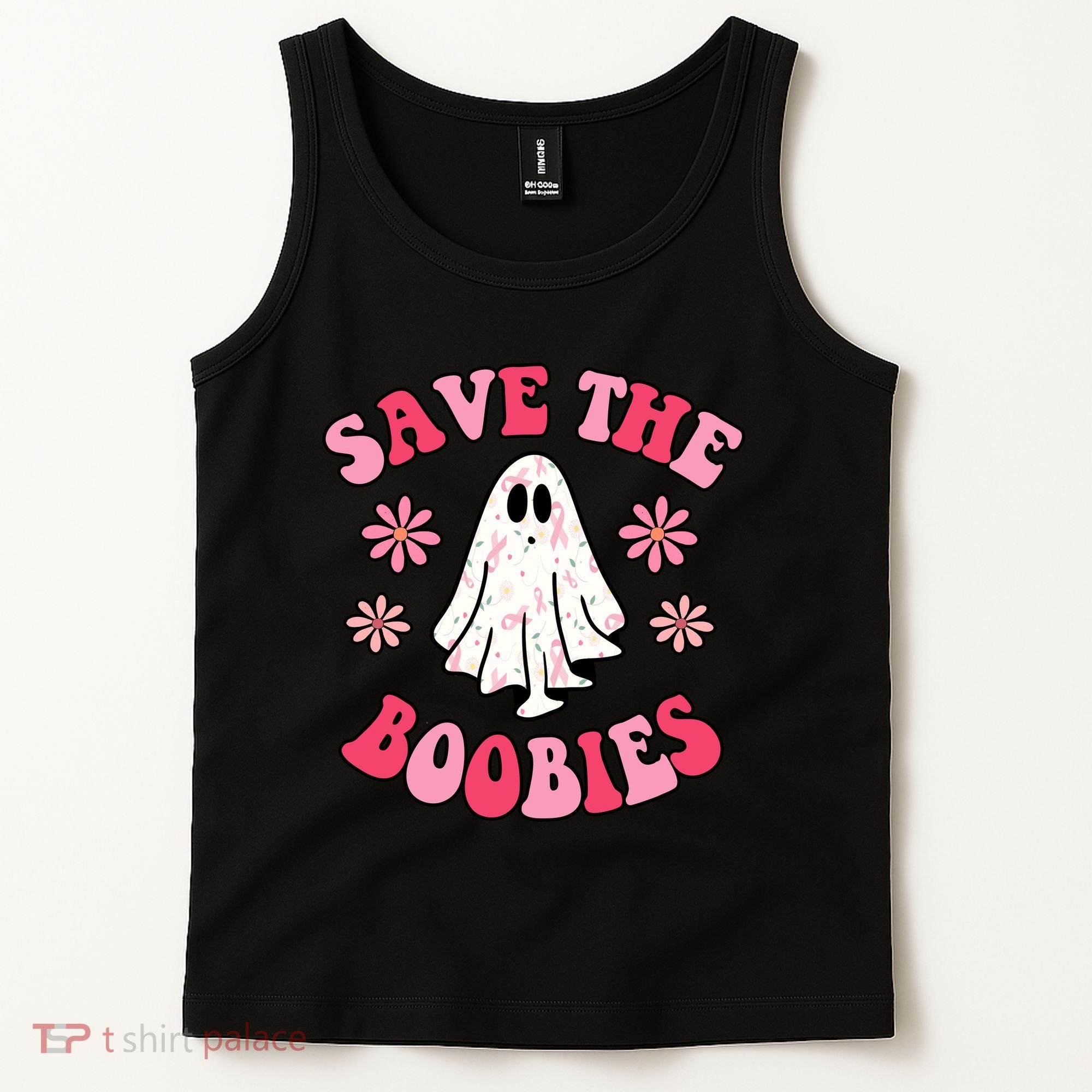 Save The Boobies Breast Cancer Groovy Ghost Tank Top