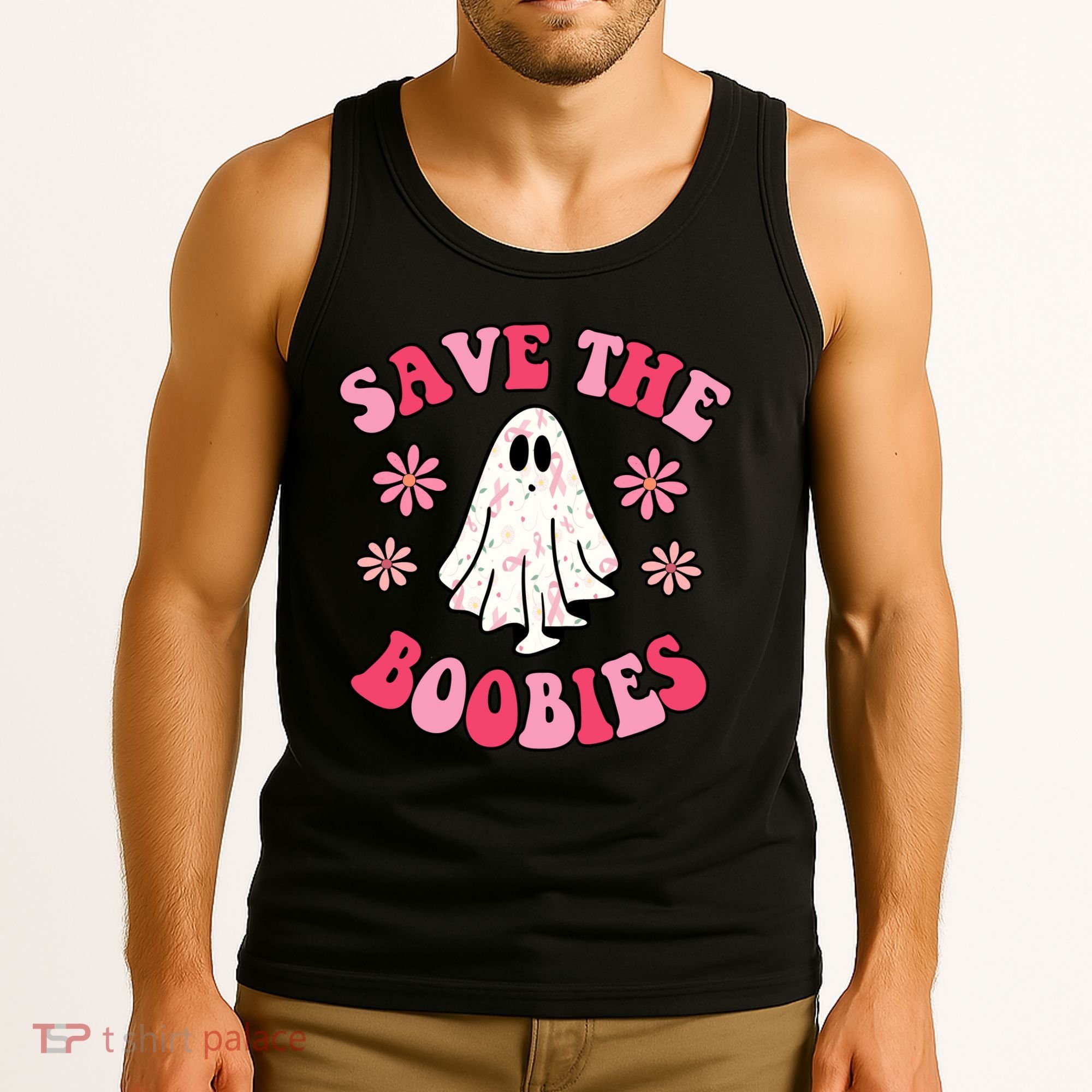 Save The Boobies Breast Cancer Groovy Ghost Tank Top