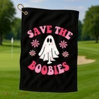 Save The Boobies Breast Cancer Groovy Ghost Golf Towel thumb 1