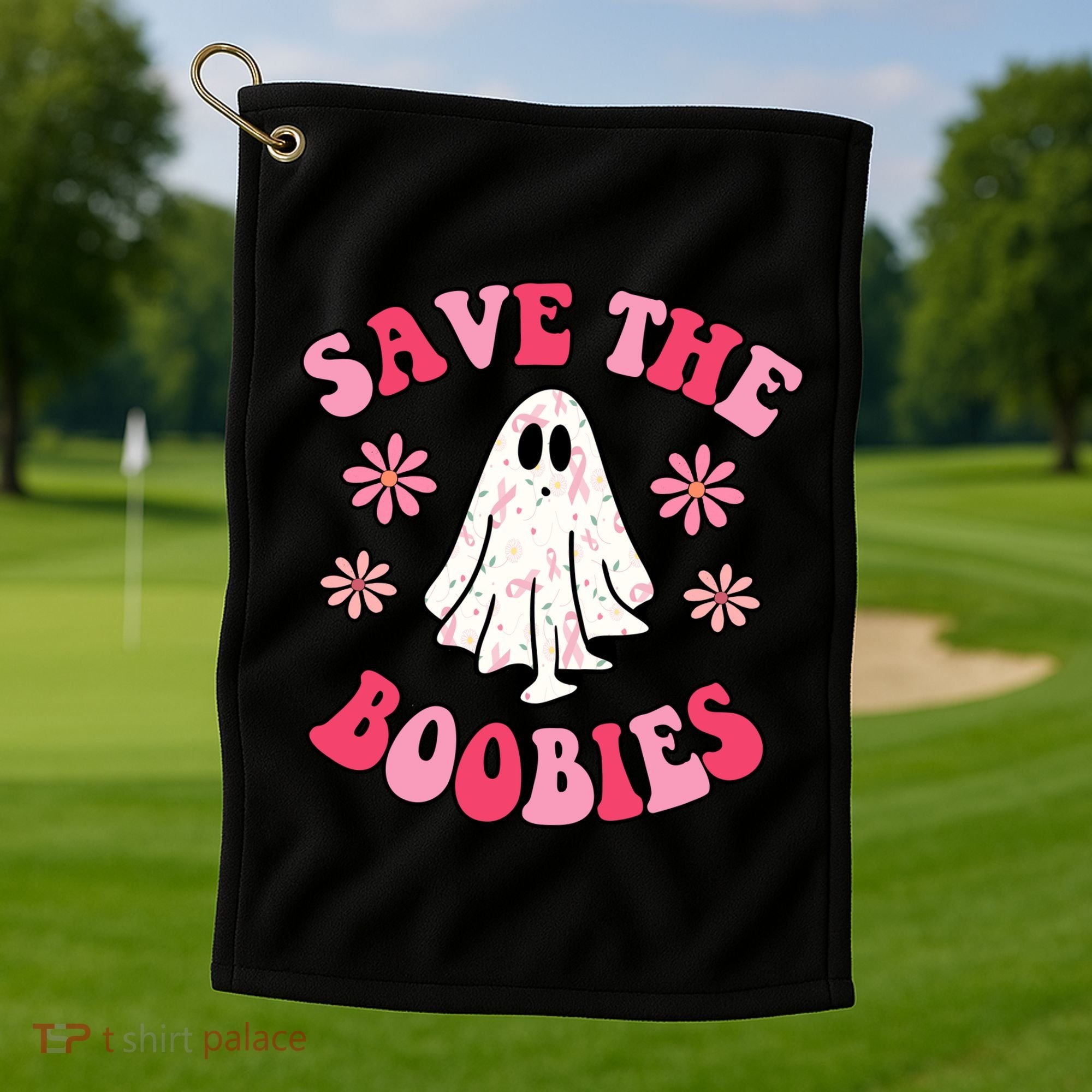 Save The Boobies Breast Cancer Groovy Ghost Golf Towel
