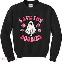 Save The Boobies Breast Cancer Groovy Ghost Kids Sweatshirt thumb 0