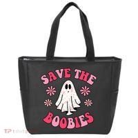 Save The Boobies Breast Cancer Groovy Ghost Tote Bag thumb 0