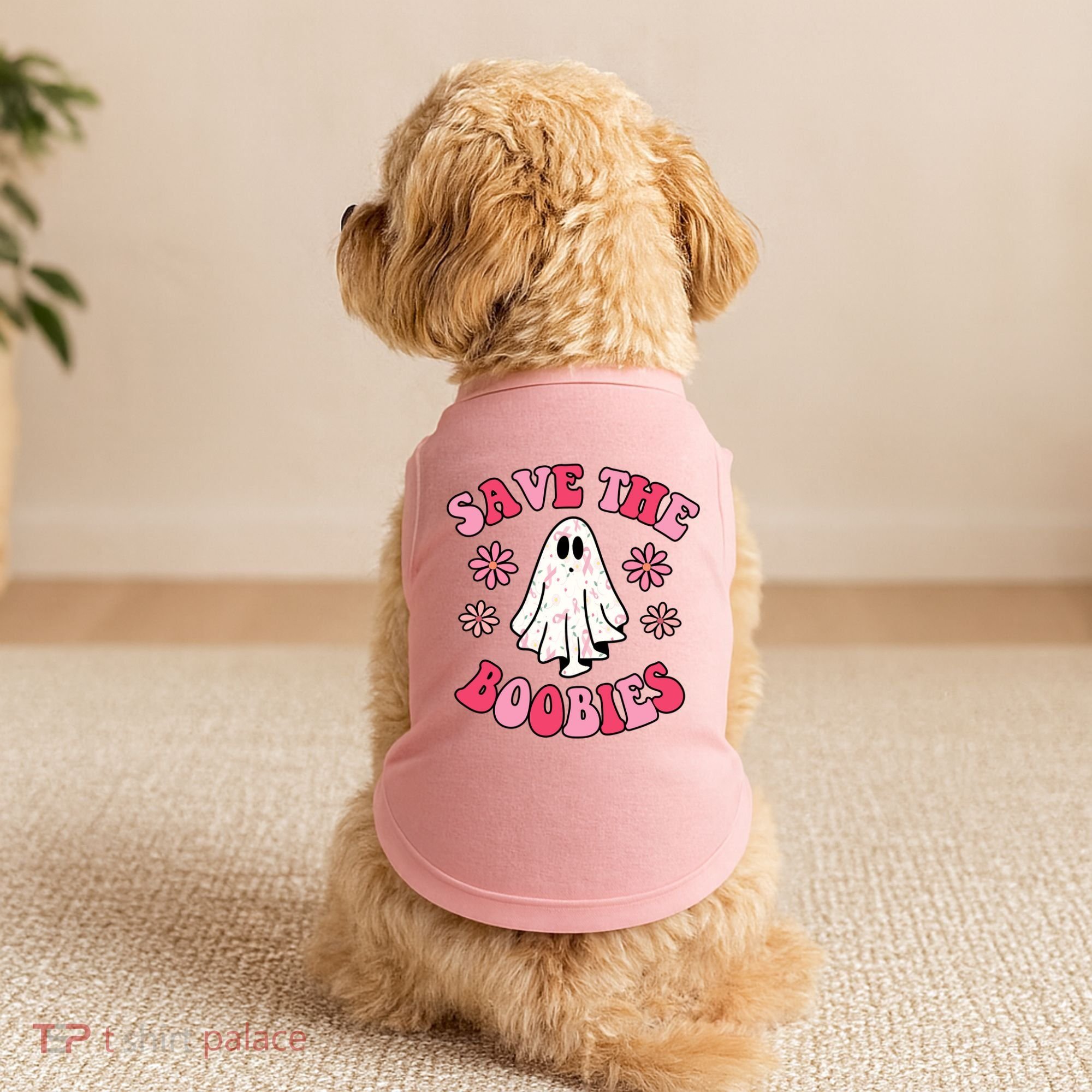Save The Boobies Breast Cancer Groovy Ghost Doggie Tank