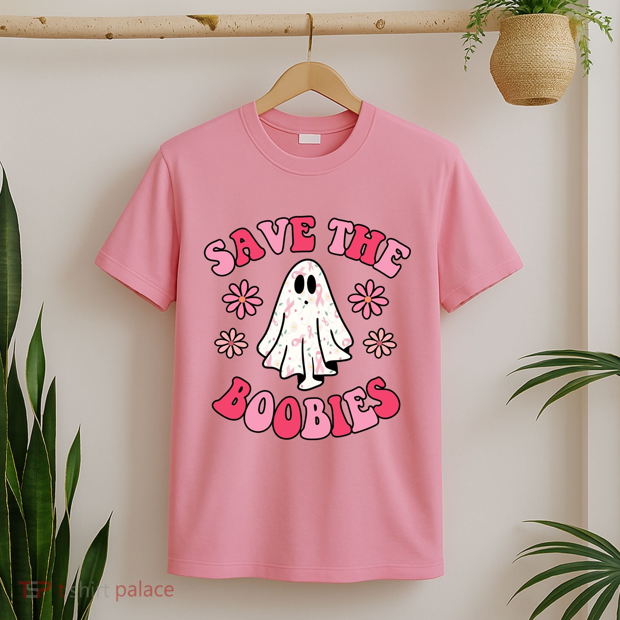 Save The Boobies Breast Cancer Groovy Ghost T-Shirt