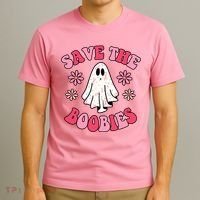 Save The Boobies Breast Cancer Groovy Ghost T-Shirt thumb 3