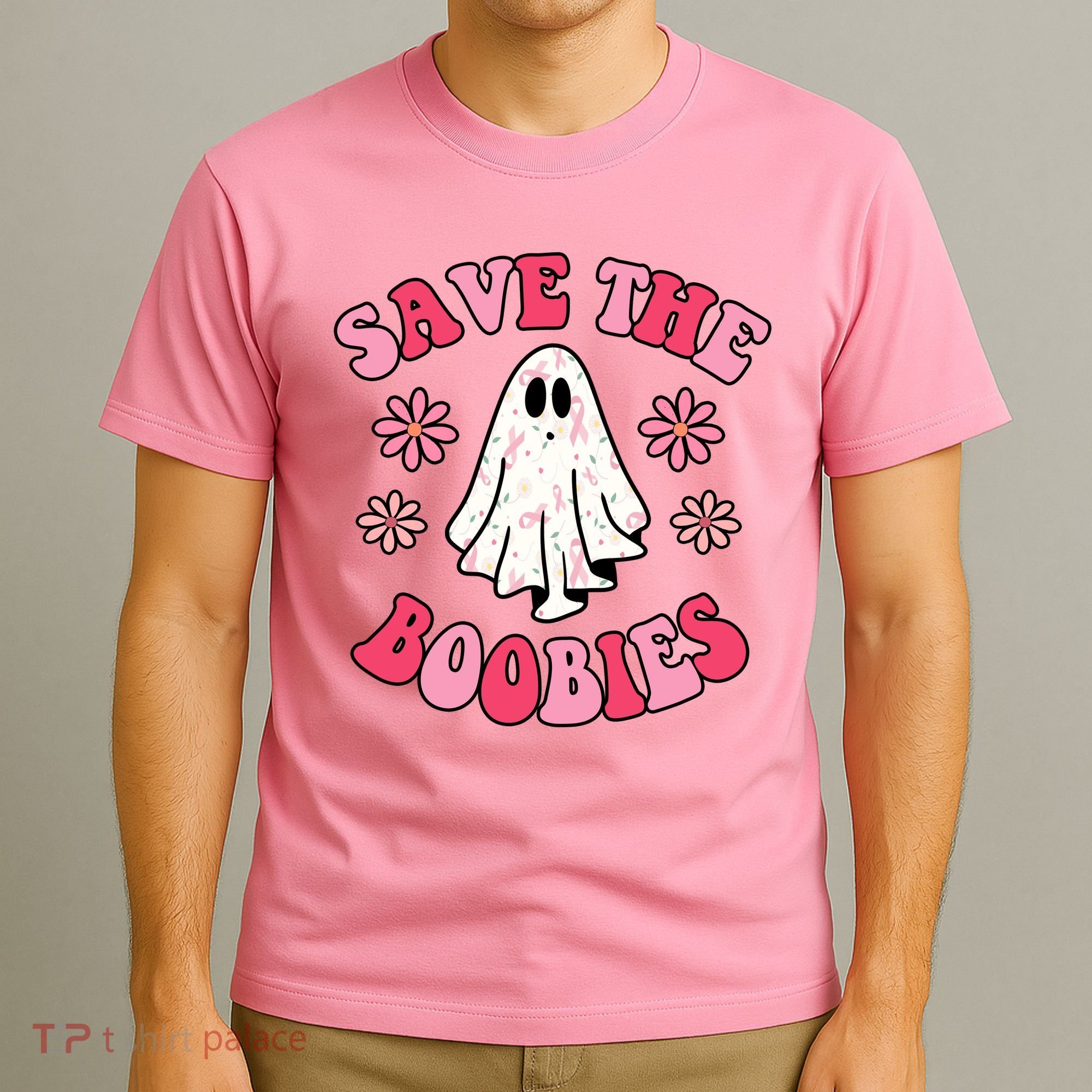 Save The Boobies Breast Cancer Groovy Ghost T-Shirt