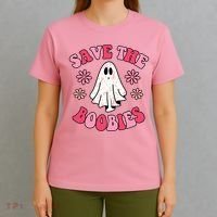 Save The Boobies Breast Cancer Groovy Ghost T-Shirt thumb 4