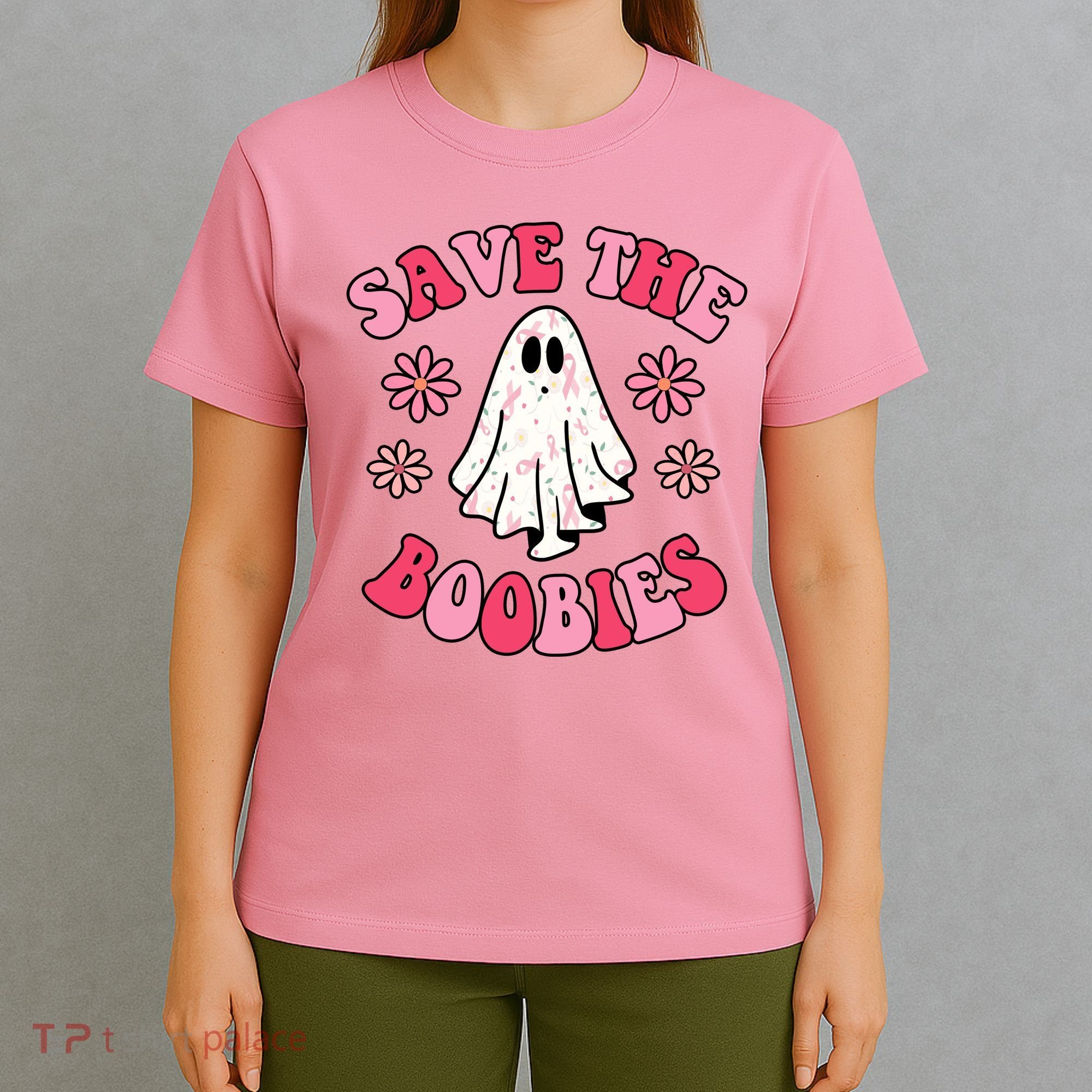 Save The Boobies Breast Cancer Groovy Ghost T-Shirt