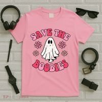 Save The Boobies Breast Cancer Groovy Ghost T-Shirt thumb 5