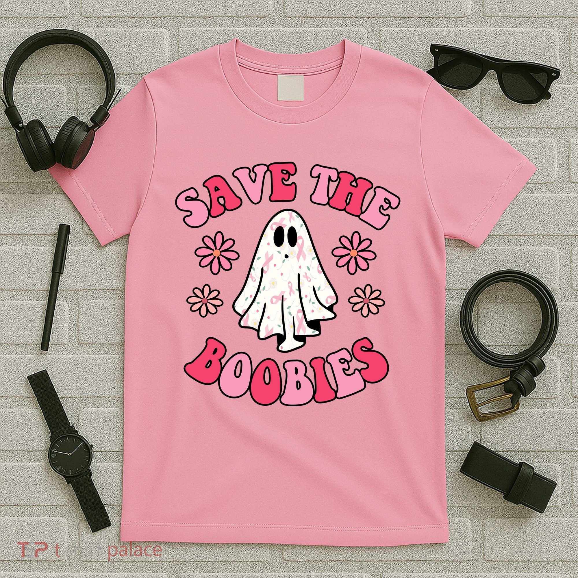 Save The Boobies Breast Cancer Groovy Ghost T-Shirt