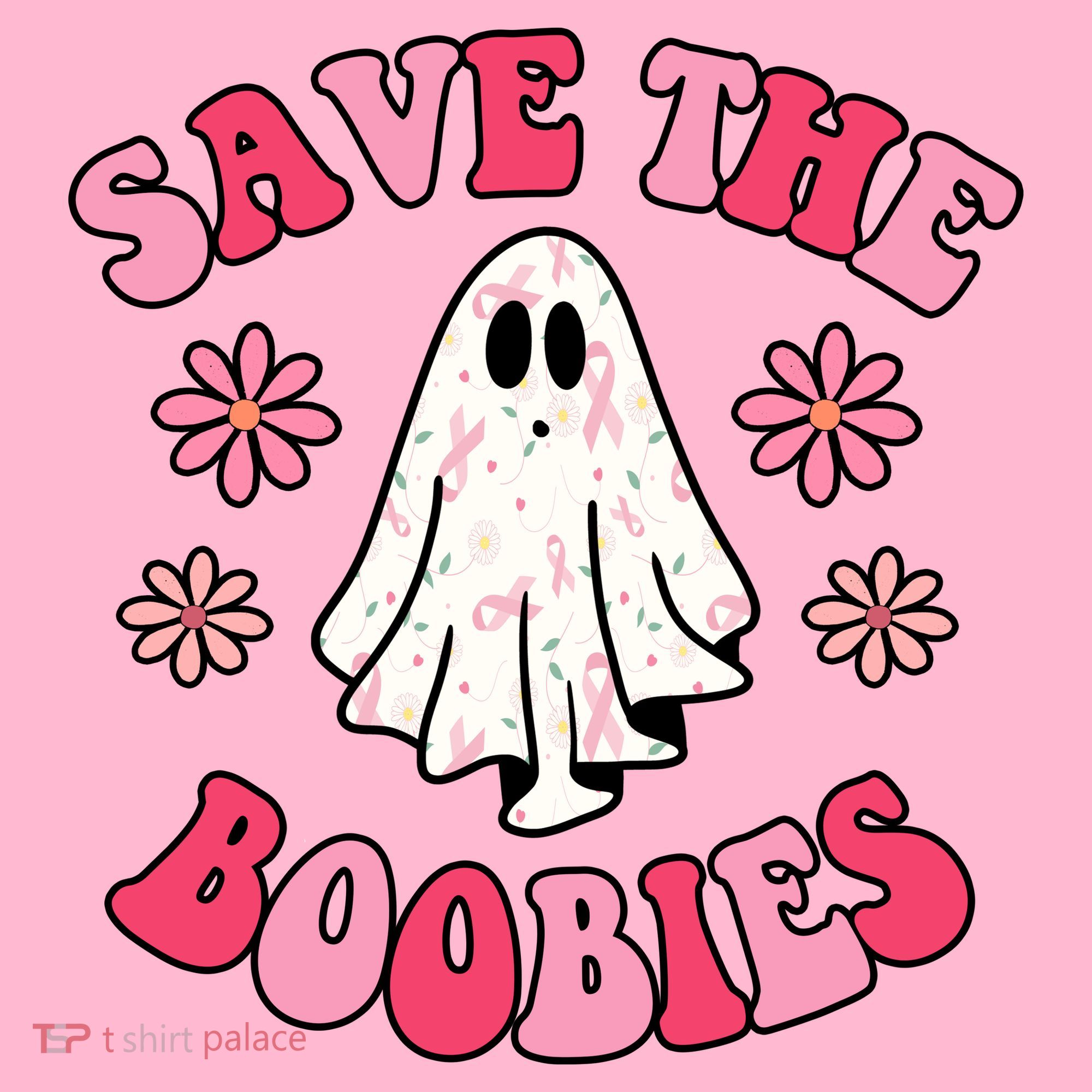 Save The Boobies Breast Cancer Groovy Ghost T-Shirt