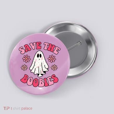Save The Boobies Breast Cancer Groovy Ghost Button