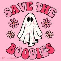 Save The Boobies Breast Cancer Groovy Ghost Pajama Set thumb 2