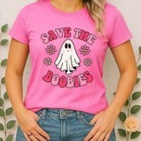 Save The Boobies Breast Cancer Groovy Ghost Women's T-Shirt thumb 2