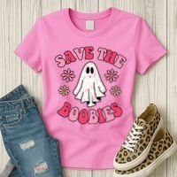 Save The Boobies Breast Cancer Groovy Ghost Women's T-Shirt thumb 3