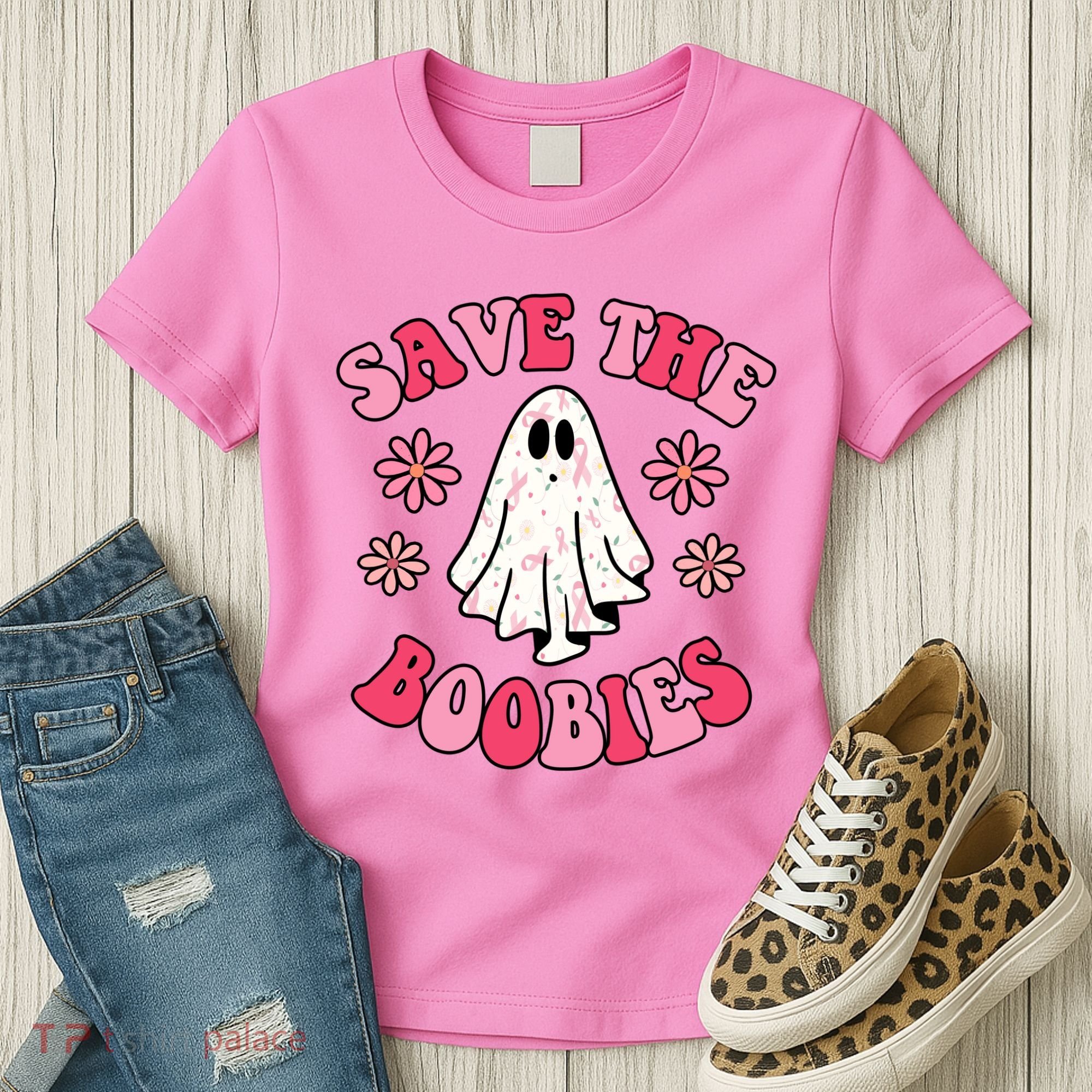 Save The Boobies Breast Cancer Groovy Ghost Women's T-Shirt