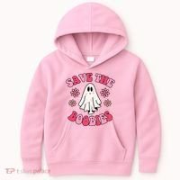 Save The Boobies Breast Cancer Groovy Ghost Kids Hoodie thumb 0