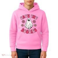 Save The Boobies Breast Cancer Groovy Ghost Kids Hoodie thumb 4