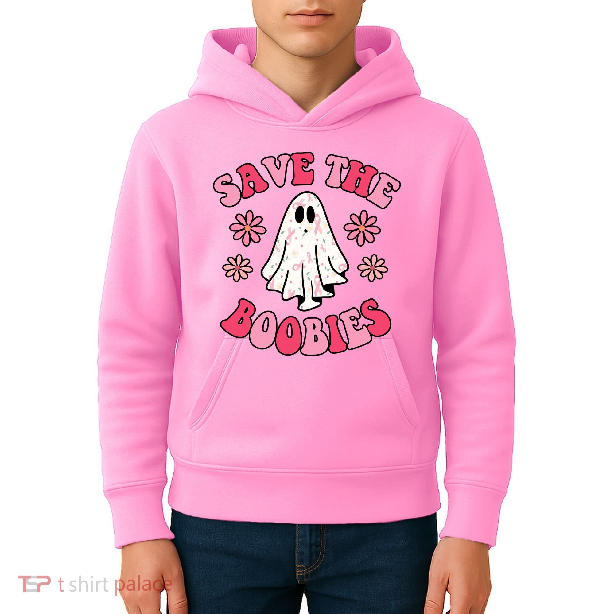 Save The Boobies Breast Cancer Groovy Ghost Kids Hoodie