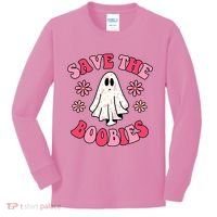Save The Boobies Breast Cancer Groovy Ghost Kids Long Sleeve Shirt thumb 0
