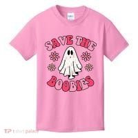 Save The Boobies Breast Cancer Groovy Ghost Kids T-Shirt thumb 0