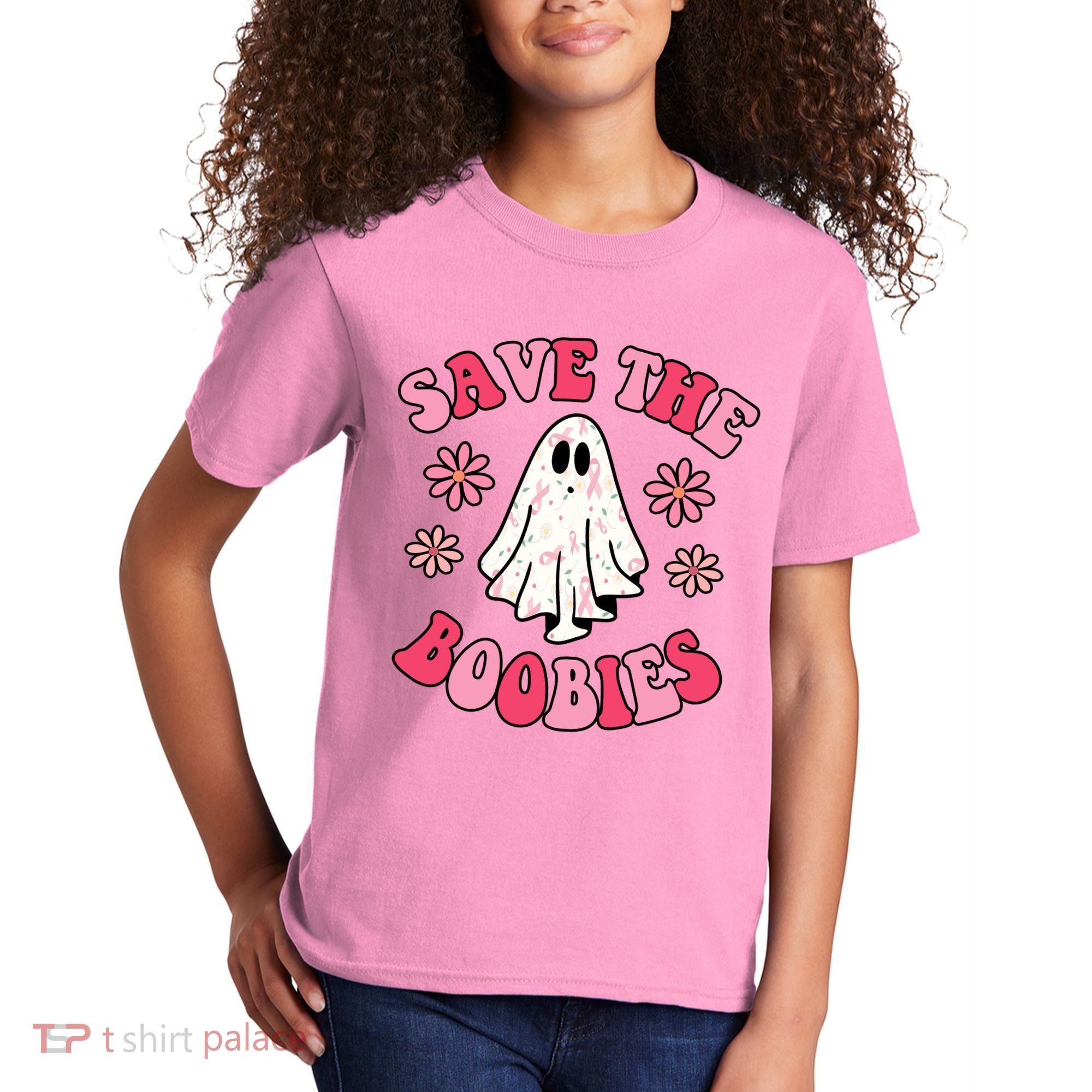 Save The Boobies Breast Cancer Groovy Ghost Kids T-Shirt