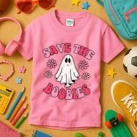 Save The Boobies Breast Cancer Groovy Ghost Kids T-Shirt thumb 3