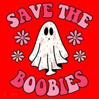 Save The Boobies Breast Cancer Groovy Ghost Santa Hat thumb 1