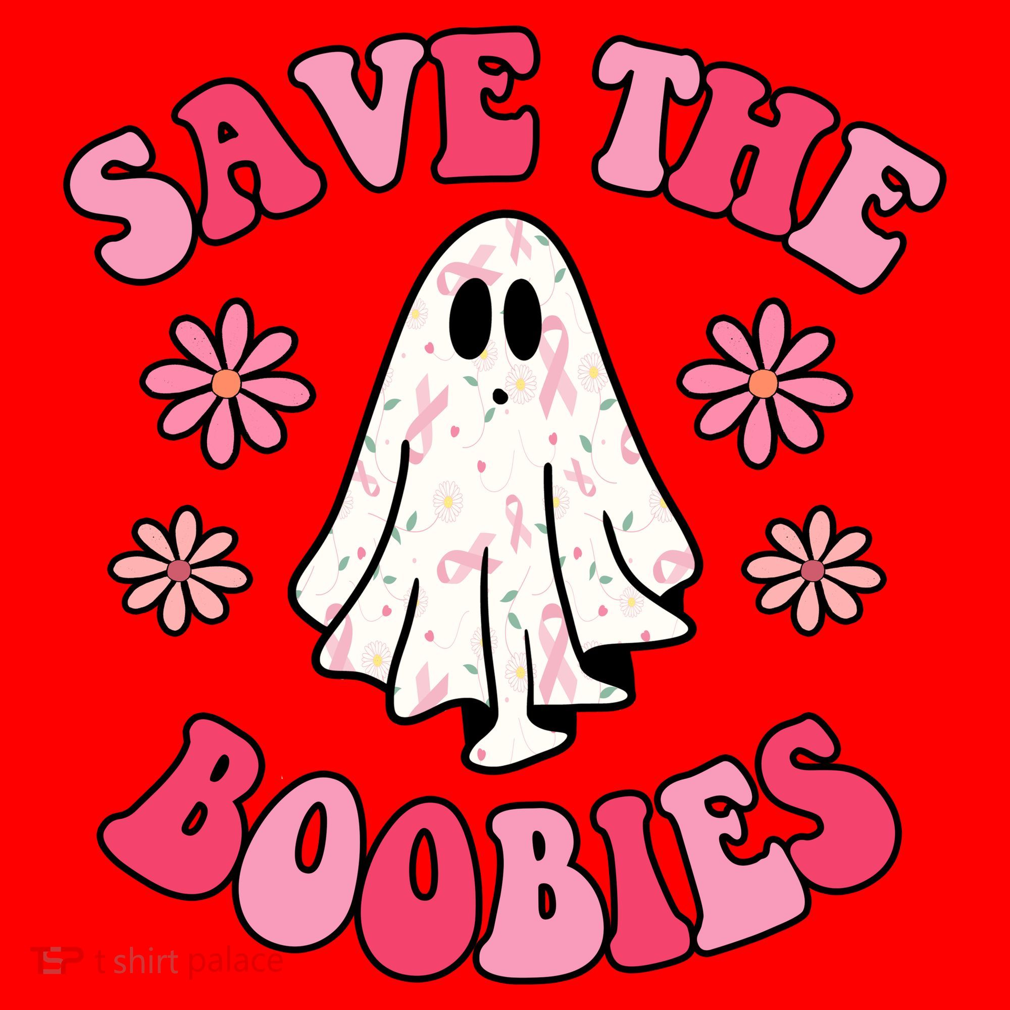 Save The Boobies Breast Cancer Groovy Ghost Santa Hat