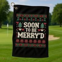 Soon To Be MerryD Engaged Couples Matching Ugly Christmas Golf Towel thumb 1