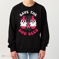Save The Boo Bees Funny Halloween Breast Cancer Awareness Women's Sweatshirt thumb 0