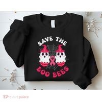 Save The Boo Bees Funny Halloween Breast Cancer Awareness Sweatshirt thumb 2