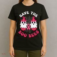 Save The Boo Bees Funny Halloween Breast Cancer Awareness T-Shirt thumb 4