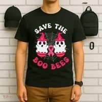 Save The Boo Bees Funny Halloween Breast Cancer Awareness T-Shirt thumb 6