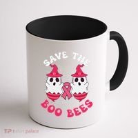 Save The Boo Bees Funny Halloween Breast Cancer Awareness Coffee Mug thumb 1