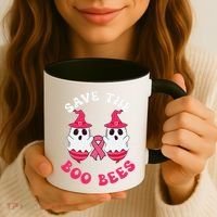 Save The Boo Bees Funny Halloween Breast Cancer Awareness Coffee Mug thumb 3