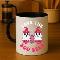 Save The Boo Bees Funny Halloween Breast Cancer Awareness Coffee Mug thumb 4