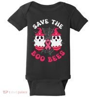 Save The Boo Bees Funny Halloween Breast Cancer Awareness Baby Bodysuit thumb 0
