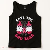 Save The Boo Bees Funny Halloween Breast Cancer Awareness Tank Top thumb 2