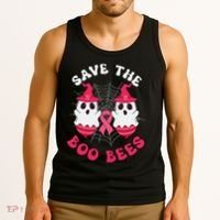 Save The Boo Bees Funny Halloween Breast Cancer Awareness Tank Top thumb 3
