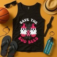 Save The Boo Bees Funny Halloween Breast Cancer Awareness Tank Top thumb 4