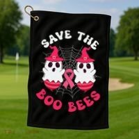 Save The Boo Bees Funny Halloween Breast Cancer Awareness Golf Towel thumb 1