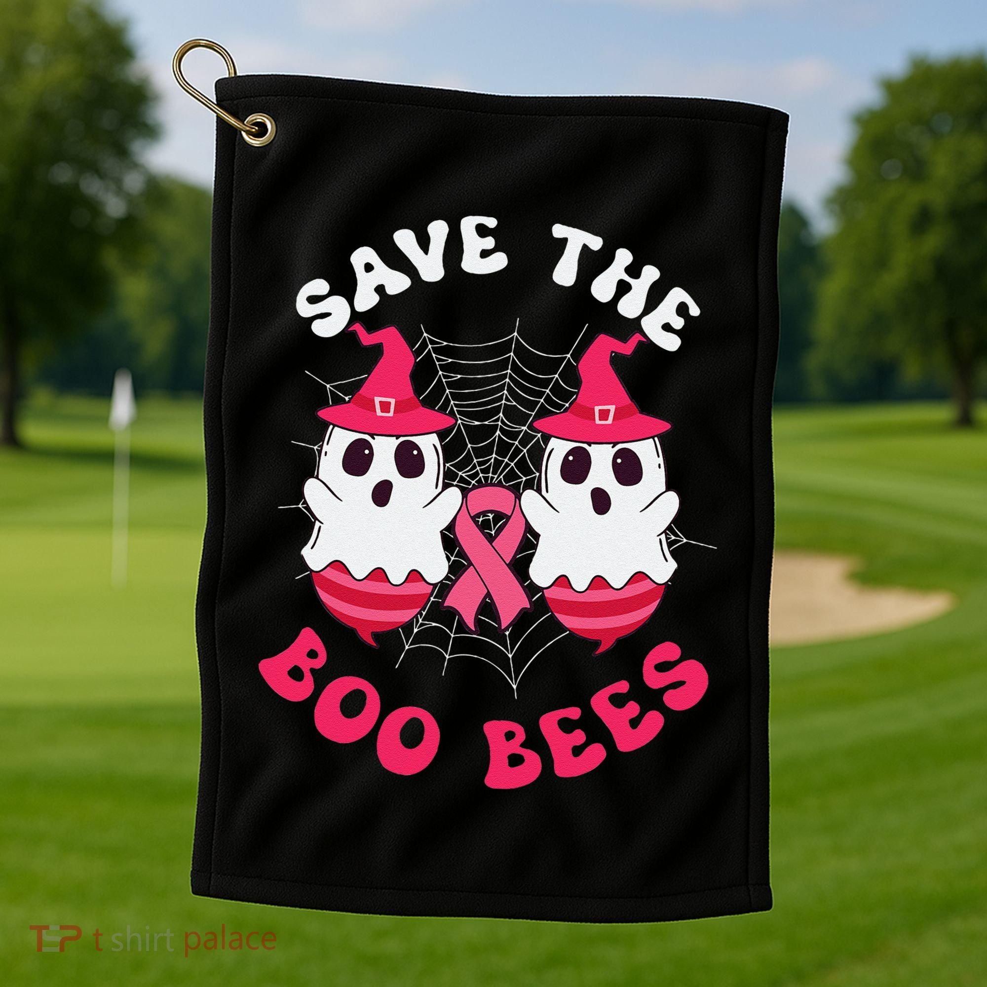 Save The Boo Bees Funny Halloween Breast Cancer Awareness Golf Towel