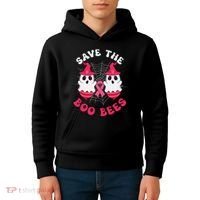 Save The Boo Bees Funny Halloween Breast Cancer Awareness Kids Hoodie thumb 4