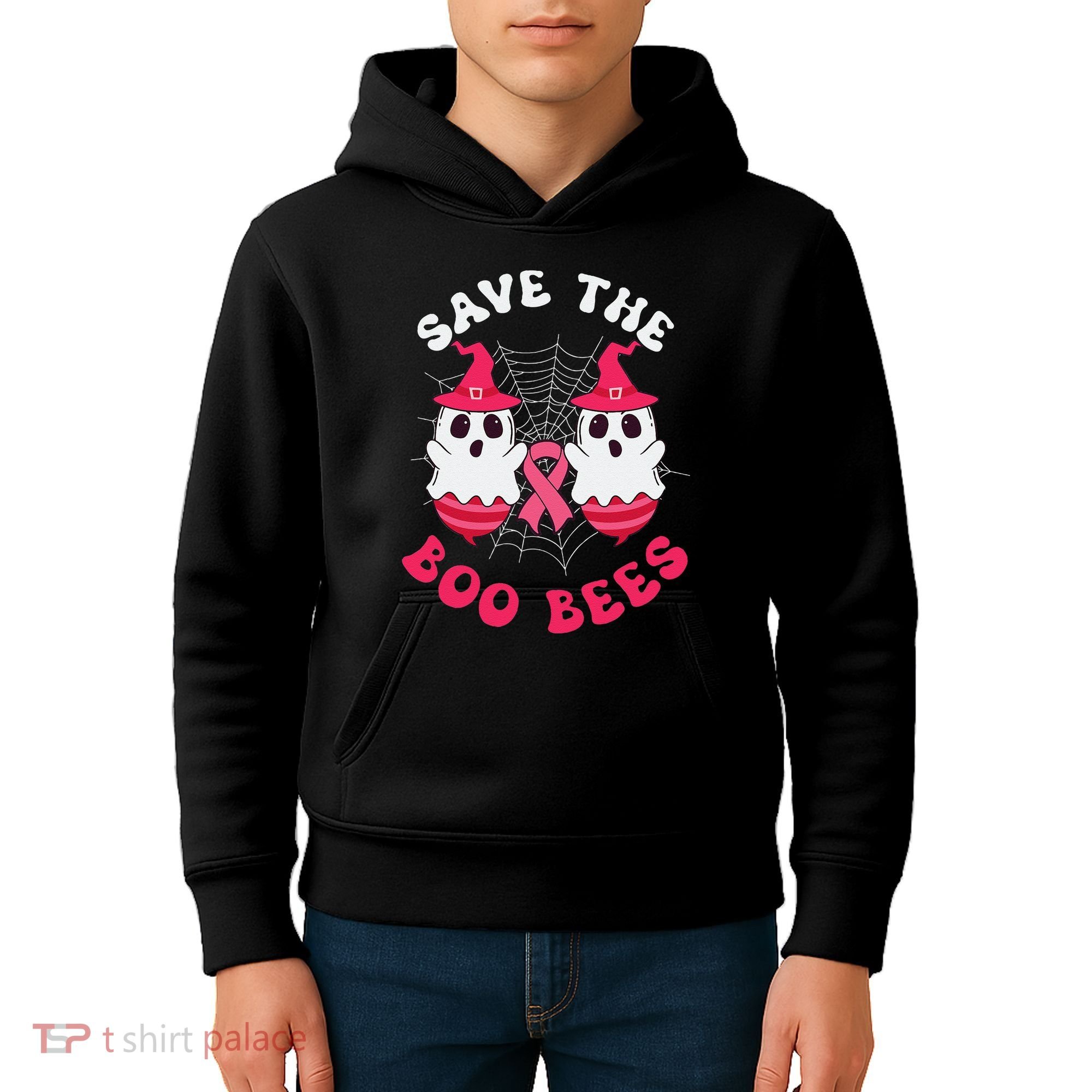 Save The Boo Bees Funny Halloween Breast Cancer Awareness Kids Hoodie